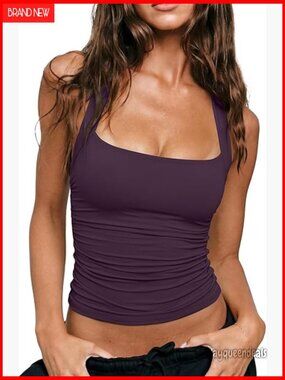 Women's Halter Tank Top Built-in Bra Backless Double Lined Y2K Shirt